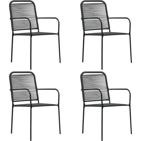 Chaises de jardin 4 pcs Corde en coton et acier Noir (1/5)