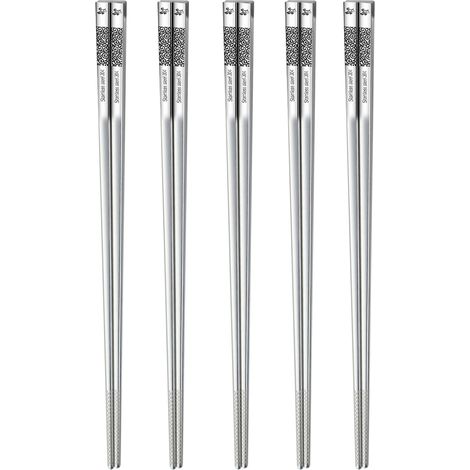 Baguettes - Acier Inoxydable - 23,5 Cm - Antidérapantes - Réutilisables - 5 Paires (1/5)