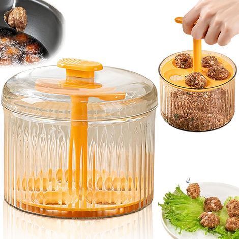 Meatball Maker - 5-Unit Capacity - Food-Grade Plastic - For Homemade Meatballs - Orange (1/4)