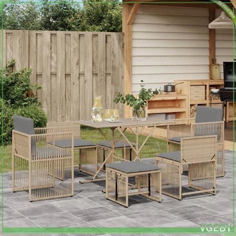 Ensemble à manger de jardin - FAFEICY - 369012 - Beige - Résine tressée (poly rotin) - 7 pièces avec coussins amovibles (1/5)