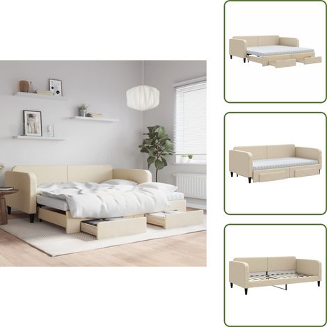 vidaXL Tagesbett Ausziehbar mit Schubladen Creme 100x200 cm Stoff (1/5)