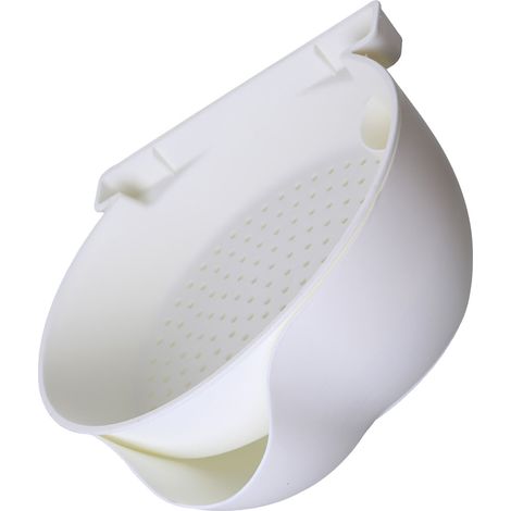 Weißes, zweistöckiges Obstsieb aus Kunststoff mit integriertem Handyhalter, ideal für die Küche. (1/5)