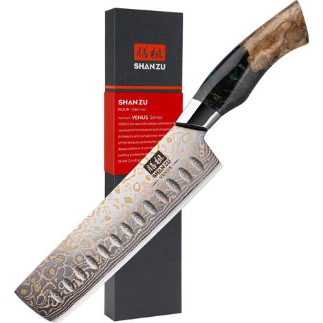 Couteau Nakiri Damas 16,5 cm, Couteau de Cuisine Damas en Cuivre et Acier Damas 33 Couches, Couteau Japonais Forgé à la Main avec Manche en Bois d'érable (1/5)