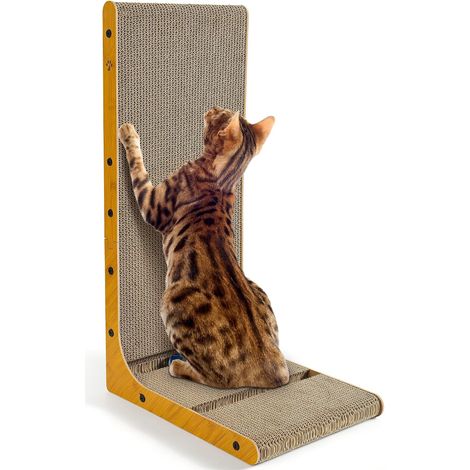 Griffoir pour Chat - Grattoir Chat 70 cm en Forme de L avec Jouet - Tapis à Griffes en Carton Ondulé Haute Densité - pour Mur et Canapé (1/5)