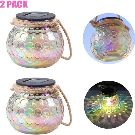MIMOSON-Lot de 2 lanternes solaires d'extérieur, suspension, lampe de jardin, pot en verre, lampe de table étanche IP65 (1/5)
