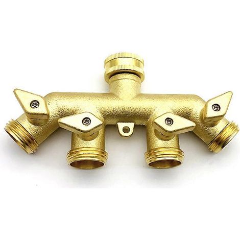 Raccord de tuyau d'arrosage robuste en laiton, répartiteur à 4 voies, adaptateur pour robinet d'eau 3/4 pouce, joints de tuyau d'arrosage (1/5)