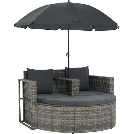 Canapé de jardin Divan de jardin 2 places avec coussins et parasol Gris (1/5)