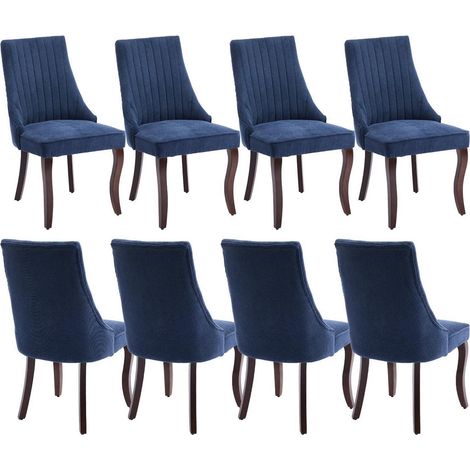 Esszimmerstühle 8er Set, Polsterstühle Stoff mit Channel-Steppung, Massivholzbeine, Blau (1/5)