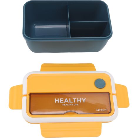 1400ml boîte bento portable avec séparateur, grande capacité, micro-ondable, conteneur déjeuner japonais pour étudiants bureau bleu jaune (1/5)