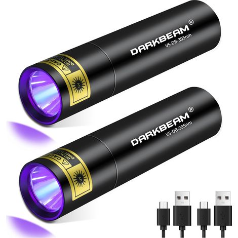 Lampe de poche UV Lumière noire 395 NM, Mini mais puissant USB-C rechargeable, Lampes de poche ultraviolettes pour l'urine de chien de compagnie, durcissement de résine, 2 paquets (1/5)