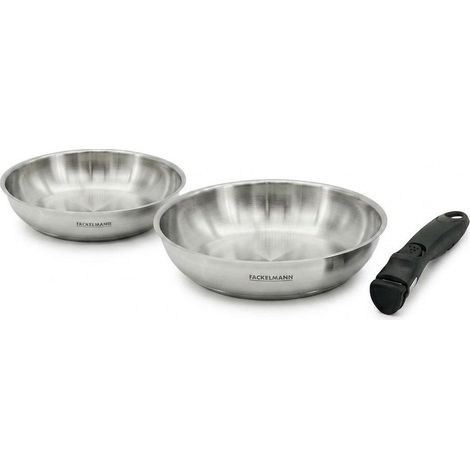 Lot de 2 poêles en inox de 24 cm et 28 cm avec manche amovible Fackelmann InoGrip (1/5)