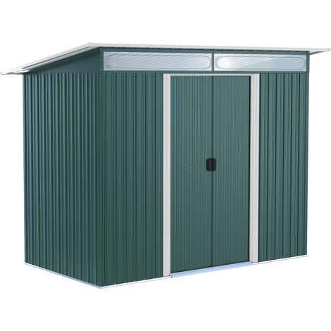 8.5 x 4ft Metal Shed with Lightsky Panels, Garden Storage Tool House with Double Doors for Garden, Patio and Lawn, Green