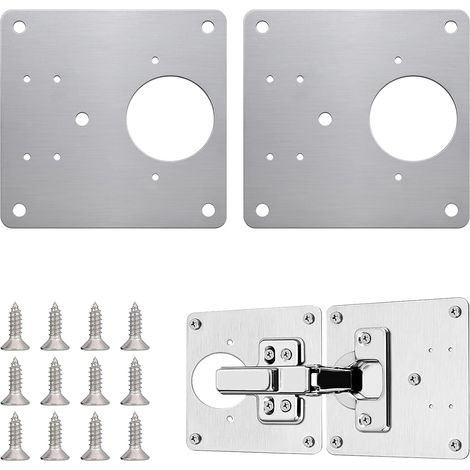 Plaque de Réparation Charnière - 2 Pièces - Acier Inoxydable 304 - Renfort Structurel Porte - Armoire et Meubles Salon - 9x9 cm Argent (1/5)