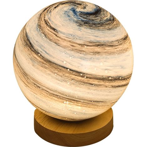 Lampe de bureau 15 cm en verre soufflé, veilleuse lune et planète, alimentation USB - Bleue (1/4)