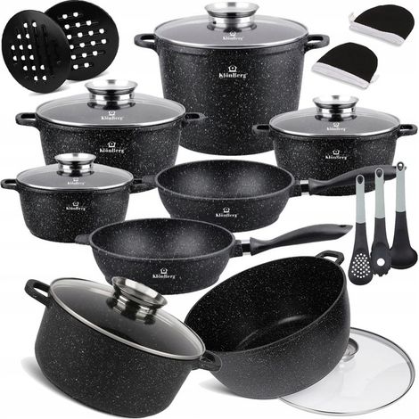 ENSEMBLE DE CUISINE EN MARBRE, CASSEROLE À GAZ/INDUCTION, POÊLE À FRIRE, 17 PIÈCES