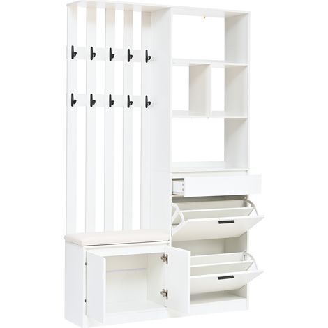 Mueble recibidor con banco tapizado 120x30x200 cm en MDF blanco MODENUIT (1/5)