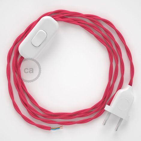 Cordon pour lampe, câble TM08 Effet Soie Fuchsia 1,80 m. Choisissez la couleur de la fiche et de l'interrupteur  Blanc (1/4)