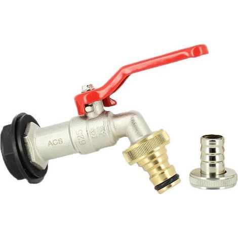 Lot de 2 Robinet de cuve récupération eau – Laiton 15 mm avec nez dévissable 20x27 – Écrou 3/4'' pas gaz et joint EPDM inclus (1/2)