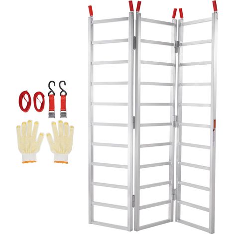 Rampe pliante en aluminium 680 kg, rampe de chargement rabattable 3 volets avec sangles, pour moto, quad, tracteur tondeuse, déneigeuse, 196 x 137 cm, 1 pièce (1/5)