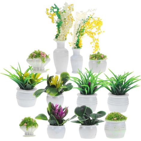 13 plantes miniatures pour maison de poupée, bonsaïs, mini plantes en pot, décorations de verdure artificielle. (1/3)