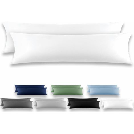 Lot de 2 Taie de Traversin 40x145 Blanc, Housse Oreiller Microfibre Brossée avec Fermeture à Rabat pour Chambre