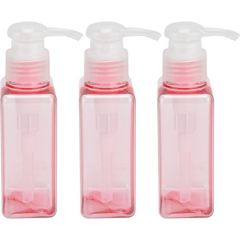 Lot de 3 flacons-pompes vides en plastique rechargeables de 100 ml pour lotion, savon, shampoing et gel douche. (1/5)