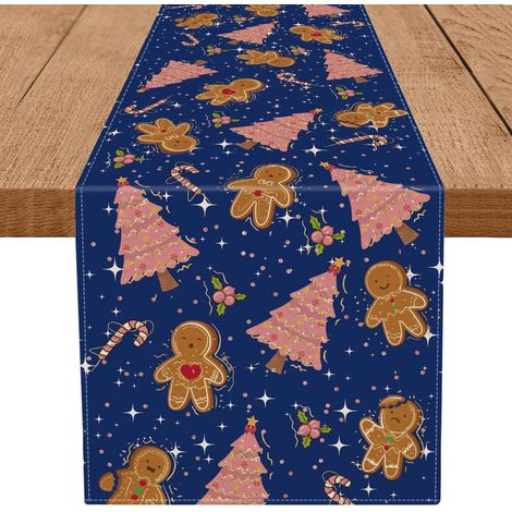 Chemin de table de Noël en pain d'épice bleu - Décoration de table à manger - 40 x 140 cm (1/5)