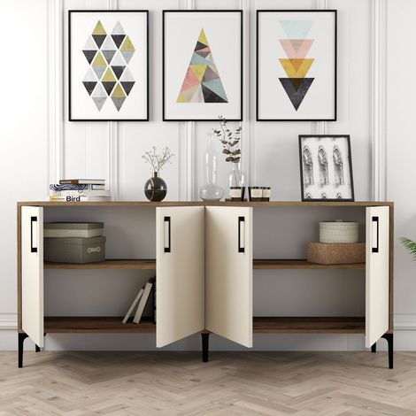 Credenza Pollein, Madia 2 Ripiani, 4 Ante, 4 Vani, 180x35x78h cm Bianco Crema (1/5)