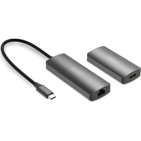DIGITUS DS-55343 Extensor USB-C a HDMI - UHD 4K 120 Hz - 30 m mediante cable LAN - Conjunto: transmisor y receptor - HDMI 2.1, HDCP 2.3, USB 3.1 - HDR, Deep Colour