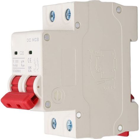Interruttore automatico miniaturizzato C20 2P CC, 1000 V, adatto per impianti fotovoltaici, montaggio su guida DIN, 20 A, sezionabile a bassa tensione, capacità 6000 A. (1/5)