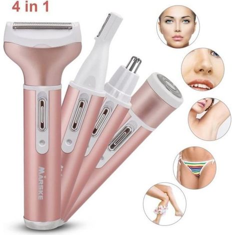 Rasoir Electrique Femme,4 en 1 Kit de la Epilation USB de Rechargeable Impermeable,Tondeuse Bikini,Maillot,Visage,Sourcils,Nez (1/4)