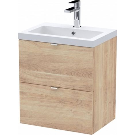Hudson Reed Fusion Wall Hung 2-Drawer Vanity Unit with Basin 500mm Wide - Bleached Oak (1/5)