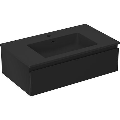 Mexen Orio Badezimmerschrank 80 cm mit Waschbecken Otis, 1 Schublade, schwarz matt - 91A10-08023-1-BF71-W18M71