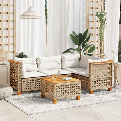 5-tlg. Garten-Sofagarnitur mit Kissen Beige Poly Rattan vidaXL (1/5)