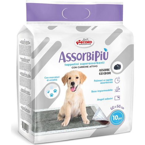 10 tappetini Assorbipiù assorbenti odour control al carbone attivo con angoli adesivi per cani 60x60cm