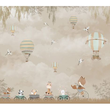 Papier peint panoramique Enfants - Animaux Montgolfières - 130 cm x 115 cm (1/2)