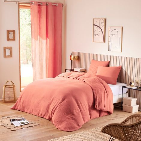 Housse de couette 260 x 240 cm en gaze de coton naturelle + 2 taies Rose (1/3)