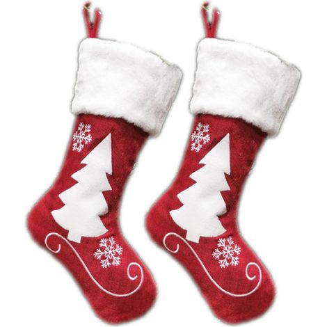 Calcetín Navideño - Con Cuello De Felpa Y Lanyard - Para Decoración De Árbol O Chimenea - 2 Unidades (1/5)