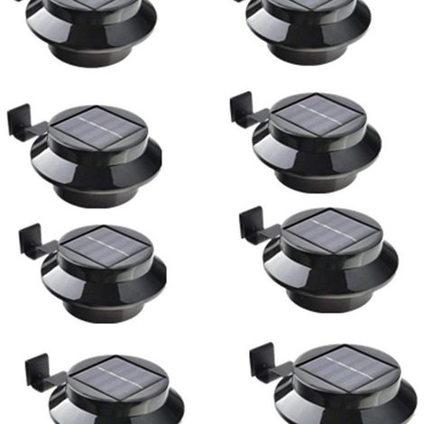 Lot de 8-Lampe solaire 3 LED pour gouttière et rambarde – Éclairage de couloir extérieur – Finition discrète