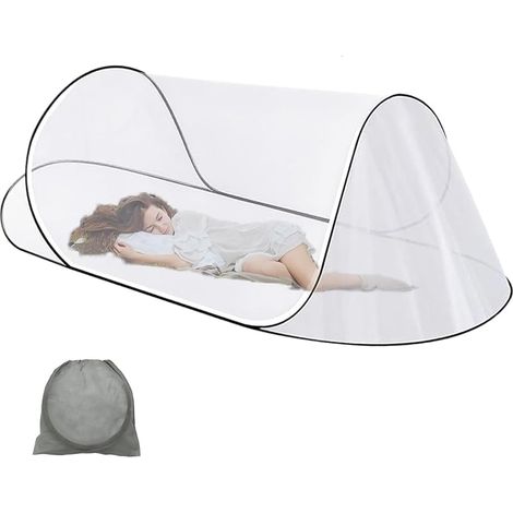 200 x 80 x 56cm Moustiquaire Lit Pliable, Tente Moustiquaire Pop Up Portable, Filet Moustiques pour Lit Simple, Outils Anti-Moustiques Ultra Légère pour Familial, Voyage, Camping (Blanc) (1/5)