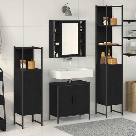 4-teiliges Badezimmermöbel Set Schwarze Eiche Holzwerkstoff vidaXL136282 (1/5)