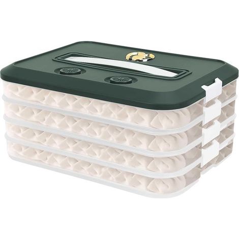 Scatola portaoggetti a 4 livelli per ravioli, organizer per ravioli con coperchio e maniglia, scatole per congelatore, scatola per biscotti con 2 timer, frigorifero, cibo (1/5)