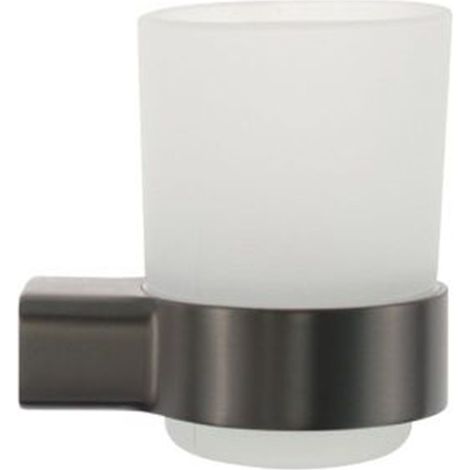 Cleafe - Porta Spazzolini Parete Stilizzato Acciaio Grigio Con Bicchiere Vetro Satinato Bagno 87938 - (1/2)