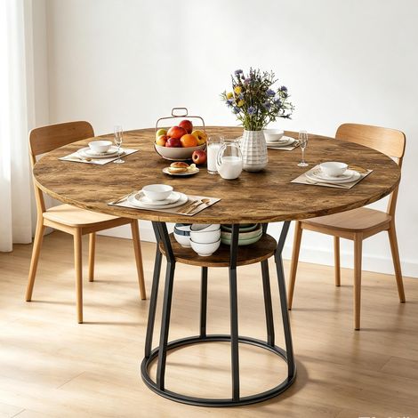 Table ronde 120 cm – drangement intégré – d6 places – style industriel – d bois vieilli (1/5)