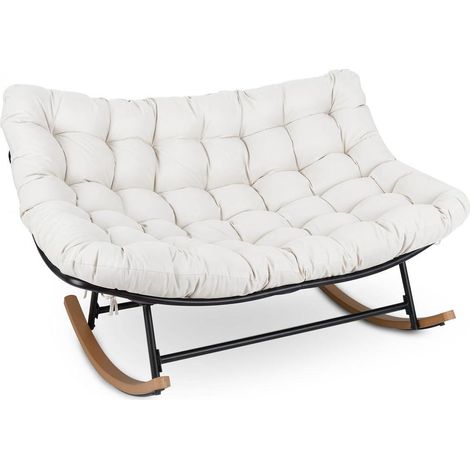 Format XXL 150 cm pour détente à deux, rocking chair double ergonomique avec coussin moelleux pour balcon et salon, beige (1/4)