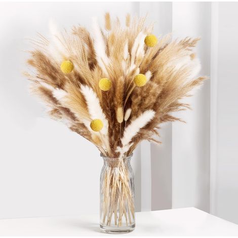 100 pièce herbe de Pampas séché fleurs décoration,fleurs séchées duvet fleurs séchées,Bouquet de fleurs séchées pour la Table de mariage Vases de salon Boho décoration de la maison (1/5)