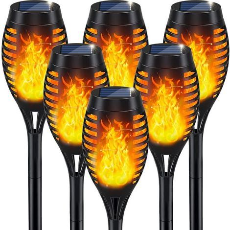 6 Pcs Lampe Solaire Exterieur -12 LED avec Flammes Réalistes - Imperméable Solaire Lampe Torche pour Décor Jardin (1/5)