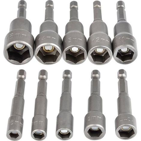 Douille Hexagonale Magnétique 10Pcs Douille Visseuse à Choc 6-15mm, Clés à Douille Magnétique Hexagonale Douille (1/5)