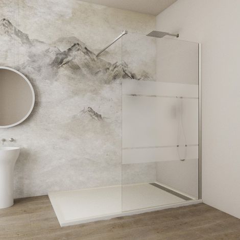 Mampara SCREEN cristales fijos 8 mm con anti cal Cristal: Frost -  Cristal fijo 68x195 + brazo sujecion