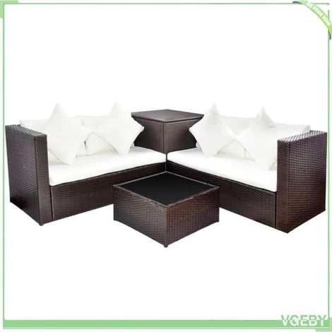 Salon de jardin 4 pièces - FAF EICEY - 42892 - Résine tressée marron - Coussins déhoussables - Coffre de rangement (1/5)
